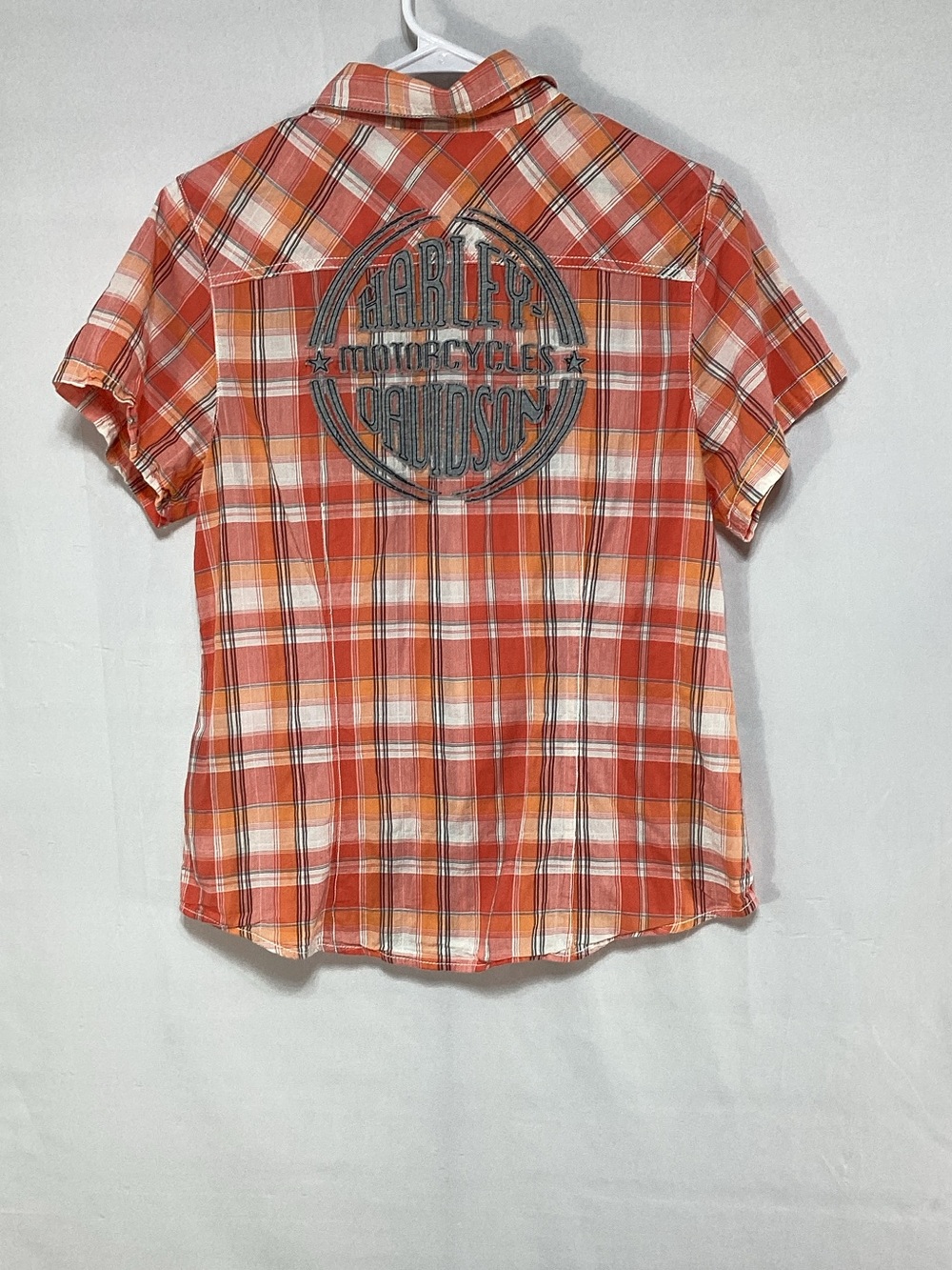 Harley-Davidson Medium Orange Plaid Short-Sleeve Button UpShirt - Picture 5 of 10